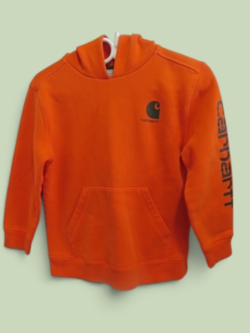 Carhartt Classic Long Sleeve Logo Pullover Hooded Sweatshirt Youth Orange 10-12